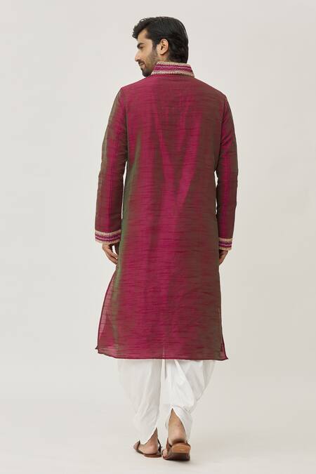 Shop Arihant Rai Sinha Pink Silk Beads Embroidered Kurta And Dhoti Pant Set at Aza Fashions Shop_Arihant Rai Sinha_Pink Silk Beads Embroidered Kurta And Dhoti Pant Set_at_Aza_Fashions