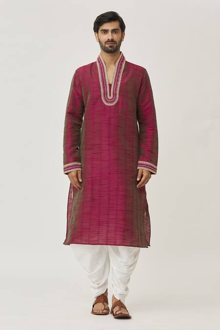 Arihant Rai Sinha Pink Silk Beads Embroidered Kurta And Dhoti Pant Set Online at Aza Fashions Arihant Rai Sinha_Pink Silk Beads Embroidered Kurta And Dhoti Pant Set_Online_at_Aza_Fashions