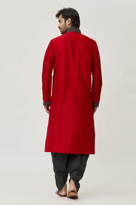 Shop Arihant Rai Sinha Red Silk Embroidery Leaf Kurta And Dhoti Pant Set at Aza Fashions Shop_Arihant Rai Sinha_Red Silk Embroidery Leaf Kurta And Dhoti Pant Set _at_Aza_Fashions