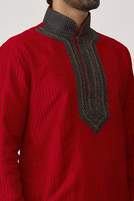 Buy Arihant Rai Sinha Red Silk Embroidery Leaf Kurta And Dhoti Pant Set Online at Aza Fashions Buy_Arihant Rai Sinha_Red Silk Embroidery Leaf Kurta And Dhoti Pant Set _Online_at_Aza_Fashions