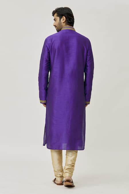 Shop Arihant Rai Sinha Purple Silk, Chiffon Placket Aari Work Kurta And Dark Beige Churidar Set at Aza Fashions Shop_Arihant Rai Sinha_Purple Silk, Chiffon Placket Aari Work Kurta And Dark Beige Churidar Set _at_Aza_Fashions