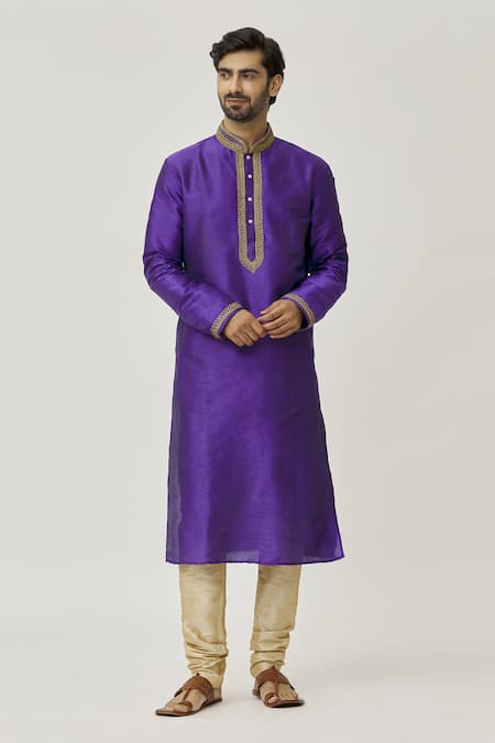 Buy Arihant Rai Sinha Purple Silk, Chiffon Placket Aari Work Kurta And Dark Beige Churidar Set Online at Aza Fashions Buy_Arihant Rai Sinha_Purple Silk, Chiffon Placket Aari Work Kurta And Dark Beige Churidar Set _Online_at_Aza_Fashions