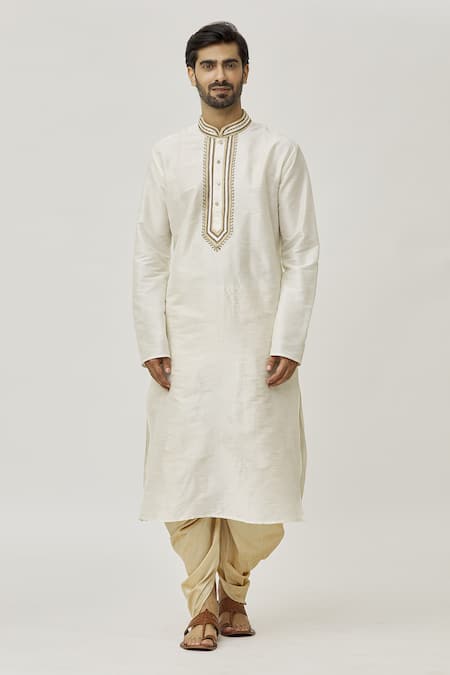 Arihant Rai Sinha Placket Thread Work Kurta & Off-White Dhoti Pant Set 