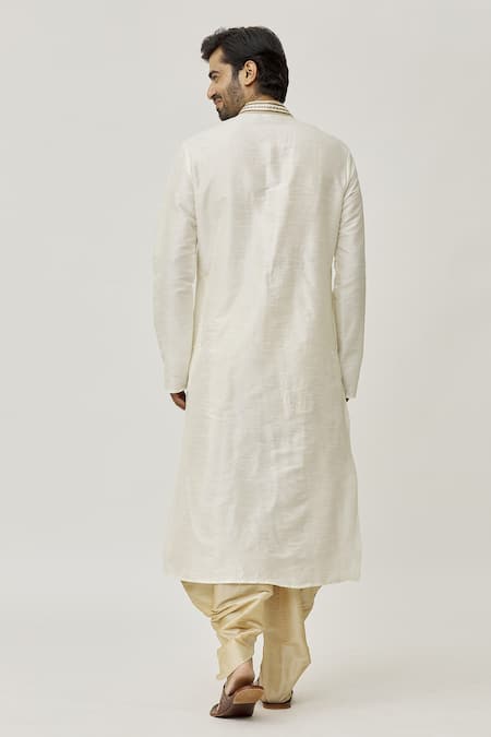 Arihant Rai Sinha Placket Thread Work Kurta & Off-White Dhoti Pant Set 
