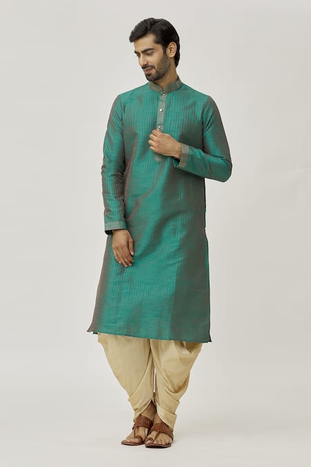 Arihant Rai Sinha Green Kurta Art Silk Embroidered Stitch Lines Thread Work And Dhoti Pant Set