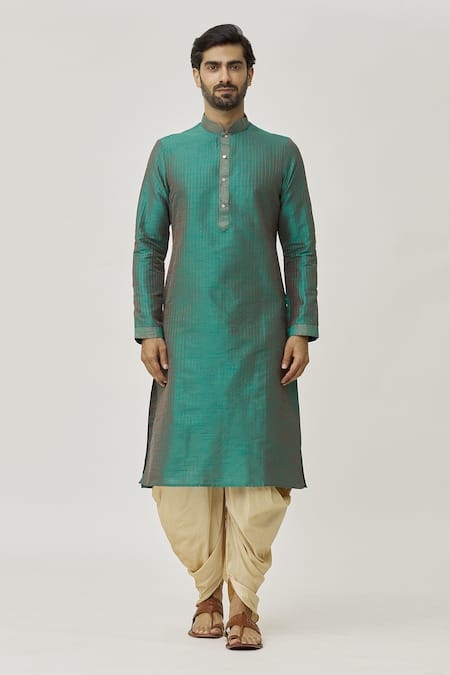 Arihant Rai Sinha Green Silk Stitch Lines Work Kurta And Dhoti Pant Set Online at Aza Fashions Arihant Rai Sinha_Green Silk Stitch Lines Work Kurta And Dhoti Pant Set _Online_at_Aza_Fashions