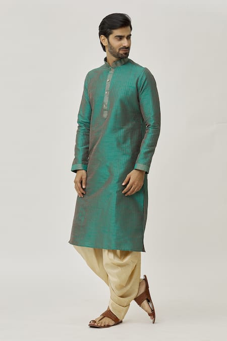 Buy Arihant Rai Sinha Green Silk Stitch Lines Work Kurta And Dhoti Pant Set Online at Aza Fashions Buy_Arihant Rai Sinha_Green Silk Stitch Lines Work Kurta And Dhoti Pant Set _Online_at_Aza_Fashions