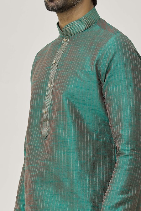 Shop Arihant Rai Sinha Green Silk Stitch Lines Work Kurta And Dhoti Pant Set Online at Aza Fashions Shop_Arihant Rai Sinha_Green Silk Stitch Lines Work Kurta And Dhoti Pant Set _Online_at_Aza_Fashions