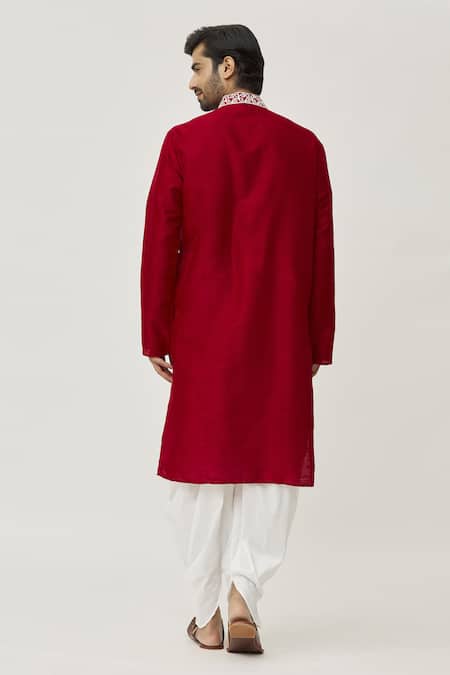 Shop Arihant Rai Sinha Maroon Silk Embroidery Placket Abstract Work Kurta And Dhoti Pant Set at Aza Fashions Shop_Arihant Rai Sinha_Maroon Silk Embroidery Placket Abstract Work Kurta And Dhoti Pant Set _at_Aza_Fashions