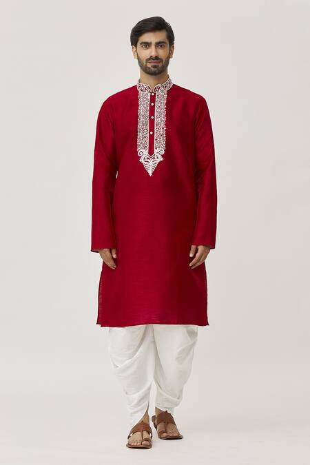 Arihant Rai Sinha Maroon Silk Embroidery Placket Abstract Work Kurta And Dhoti Pant Set Online at Aza Fashions Arihant Rai Sinha_Maroon Silk Embroidery Placket Abstract Work Kurta And Dhoti Pant Set _Online_at_Aza_Fashions