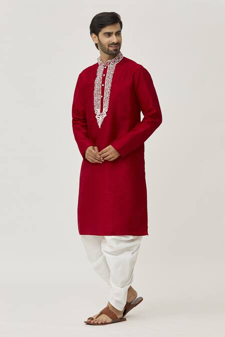 Buy Arihant Rai Sinha Maroon Silk Embroidery Placket Abstract Work Kurta And Dhoti Pant Set Online at Aza Fashions Buy_Arihant Rai Sinha_Maroon Silk Embroidery Placket Abstract Work Kurta And Dhoti Pant Set _Online_at_Aza_Fashions