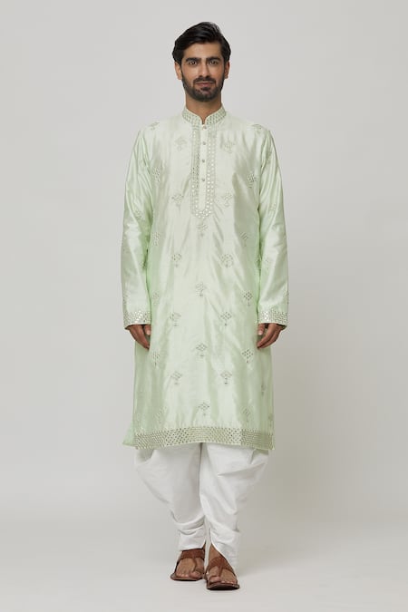 Arihant Rai Sinha_Green Silk Mirrors, Embroidery Work Kurta And Dhoti Pant Set _Online_at_Aza_Fashions