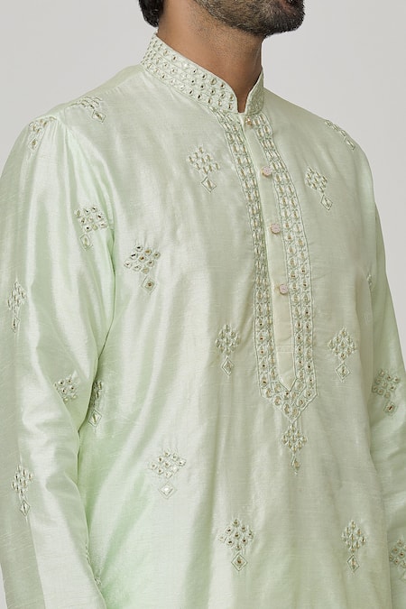 Shop_Arihant Rai Sinha_Green Silk Mirrors, Embroidery Work Kurta And Dhoti Pant Set _Online_at_Aza_Fashions