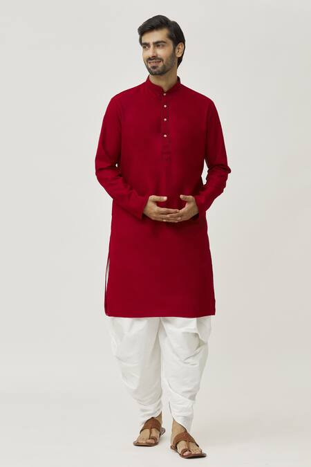Buy Arihant Rai Sinha Maroon Cotton Solid Kurta And Off-white Dhoti Pant Set Online at Aza Fashions Buy_Arihant Rai Sinha_Maroon Cotton Solid Kurta And Off-white Dhoti Pant Set _Online_at_Aza_Fashions