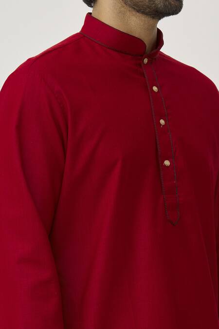 Shop Arihant Rai Sinha Maroon Cotton Solid Kurta And Off-white Dhoti Pant Set Online at Aza Fashions Shop_Arihant Rai Sinha_Maroon Cotton Solid Kurta And Off-white Dhoti Pant Set _Online_at_Aza_Fashions