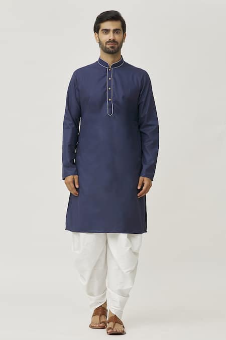 Arihant Rai Sinha_Blue Cotton Solid Kurta And Dhoti Pant Set_Online_at_Aza_Fashions