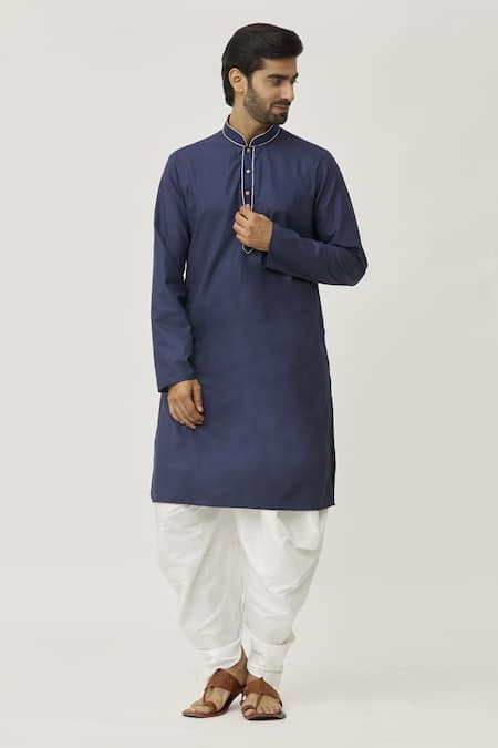Buy_Arihant Rai Sinha_Blue Cotton Solid Kurta And Dhoti Pant Set_Online_at_Aza_Fashions