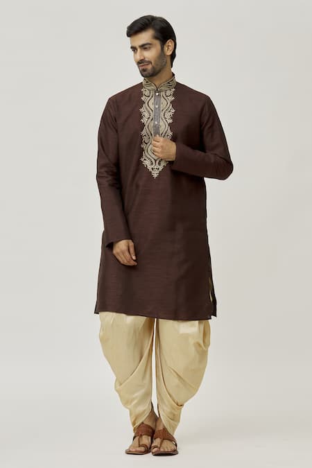 Arihant Rai Sinha Placket Leaf Embroidered Kurta & Dhoti Pant Set 