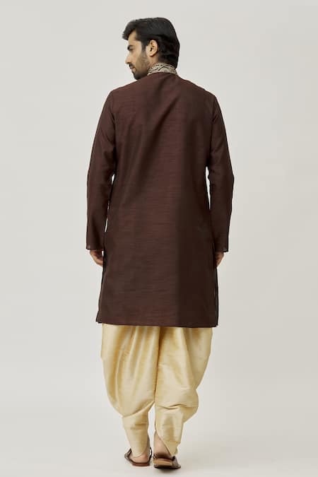 Shop Arihant Rai Sinha Brown Silk Embroidery Placket Leaf Kurta And Dhoti Pant Set at Aza Fashions Shop_Arihant Rai Sinha_Brown Silk Embroidery Placket Leaf Kurta And Dhoti Pant Set_at_Aza_Fashions