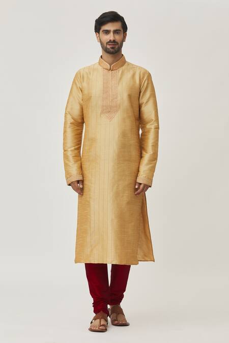 Arihant Rai Sinha Beige Silk Embroidery Thread Work Kurta And Churidar Set Online at Aza Fashions Arihant Rai Sinha_Beige Silk Embroidery Thread Work Kurta And Churidar Set _Online_at_Aza_Fashions