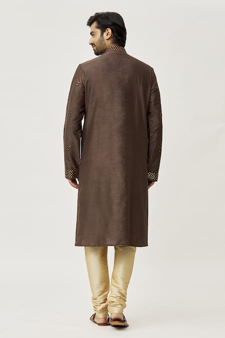 Shop Arihant Rai Sinha Brown Silk Mirrors, Embroidery Kurta And Churidar Set at Aza Fashions Shop_Arihant Rai Sinha_Brown Silk Mirrors, Embroidery Kurta And Churidar Set _at_Aza_Fashions