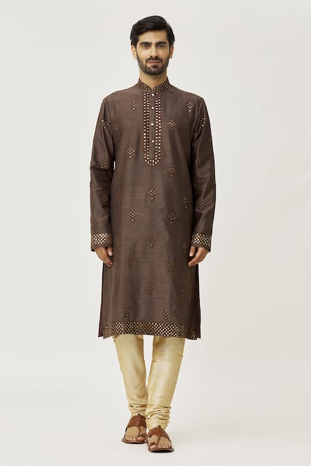 Arihant Rai Sinha Brown Silk Mirrors, Embroidery Kurta And Churidar Set Online at Aza Fashions Arihant Rai Sinha_Brown Silk Mirrors, Embroidery Kurta And Churidar Set _Online_at_Aza_Fashions