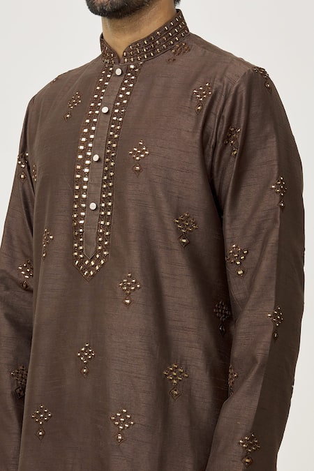 Shop Arihant Rai Sinha Brown Silk Mirrors, Embroidery Kurta And Churidar Set Online at Aza Fashions Shop_Arihant Rai Sinha_Brown Silk Mirrors, Embroidery Kurta And Churidar Set _Online_at_Aza_Fashions