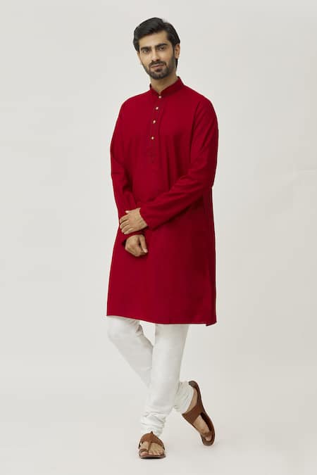 Buy_Arihant Rai Sinha_Maroon Cotton Solid Kurta And Off-white Churidar Set_Online_at_Aza_Fashions