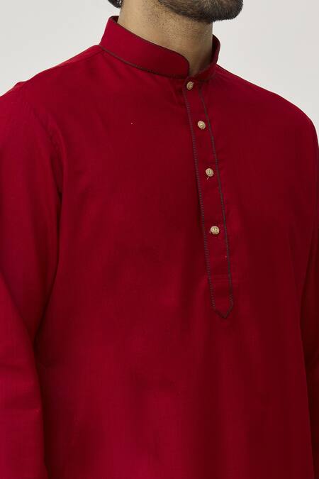 Shop_Arihant Rai Sinha_Maroon Cotton Solid Kurta And Off-white Churidar Set_Online_at_Aza_Fashions