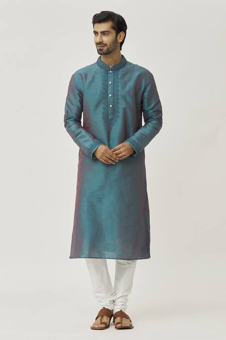 Buy Arihant Rai Sinha Grey Silk, Chanderi Embroidery Cuffs Thread Work Kurta And Churidar Set Online at Aza Fashions Buy_Arihant Rai Sinha_Grey Silk, Chanderi Embroidery Cuffs Thread Work Kurta And Churidar Set_Online_at_Aza_Fashions