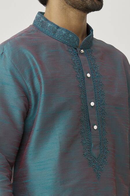 Shop Arihant Rai Sinha Grey Silk, Chanderi Embroidery Cuffs Thread Work Kurta And Churidar Set Online at Aza Fashions Shop_Arihant Rai Sinha_Grey Silk, Chanderi Embroidery Cuffs Thread Work Kurta And Churidar Set_Online_at_Aza_Fashions