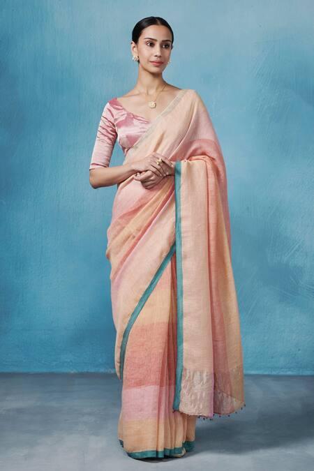 BLUE & PINK PURE SOFT SILK SAREE WITH ENGROSSING BLOUSE PIECE – Rare  Flemingo