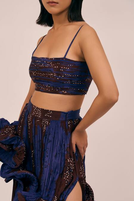 Buy Amka Blue Silk Embroidery Square Neck Artichoke Structured Ruffle Skirt Set Online at Aza Fashions Buy_Amka_Blue Silk Embroidery Square Neck Artichoke Structured Ruffle Skirt Set _Online_at_Aza_Fashions