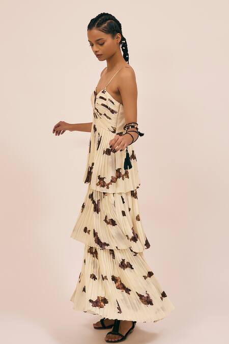 Amka_Ivory Silk Sweetheart Neck Bunch Abstract Print Maxi Dress _Online_at_Aza_Fashions
