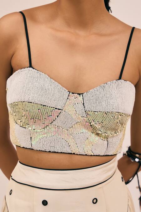 Buy_Amka_White Silk Sequins, Beads Sweetheart Neck Milkyway Encrusted Corset Blouse _Online_at_Aza_Fashions