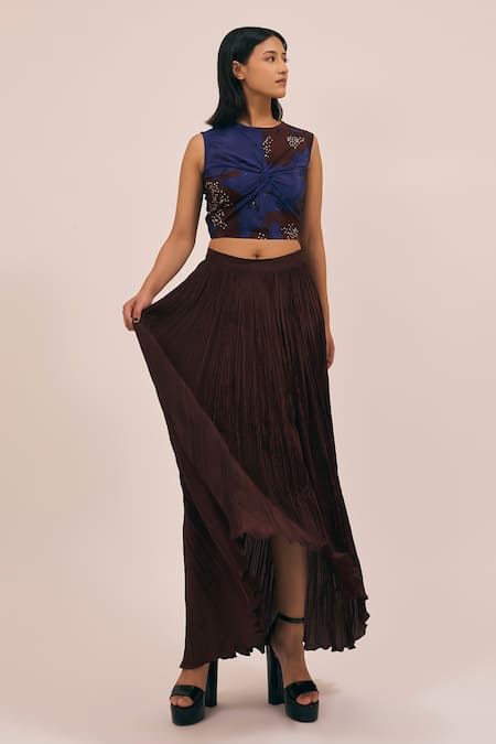 AMKA Zen Accordion Pleated High Low Skirt 