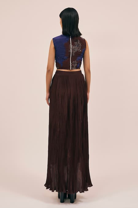 Amka Zen Accordion Pleated High Low Skirt 