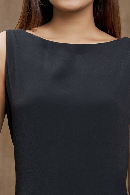 Shop_Varsha Wadhwa_Black Cotton Bows Boat Neck Tie Embellished Dress _Online_at_Aza_Fashions