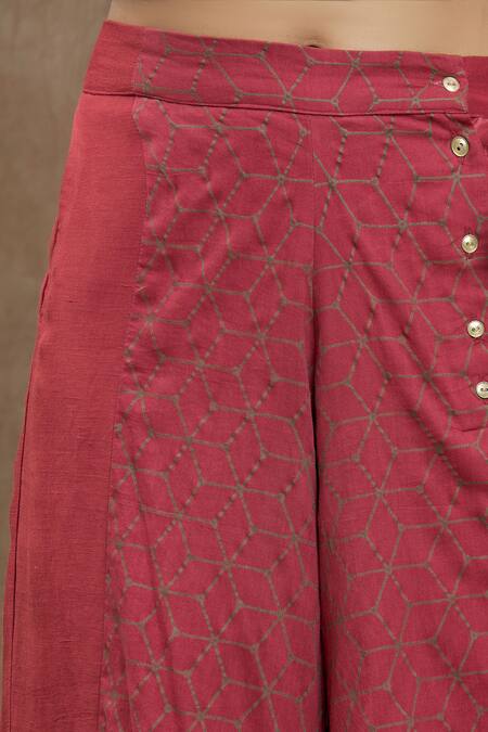 Shop_Ezra_Red Printed Hexagon Flared Pant  _Online_at_Aza_Fashions