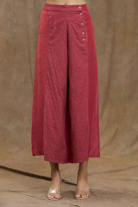 Ezra_Red Printed Hexagon Flared Pant  _at_Aza_Fashions