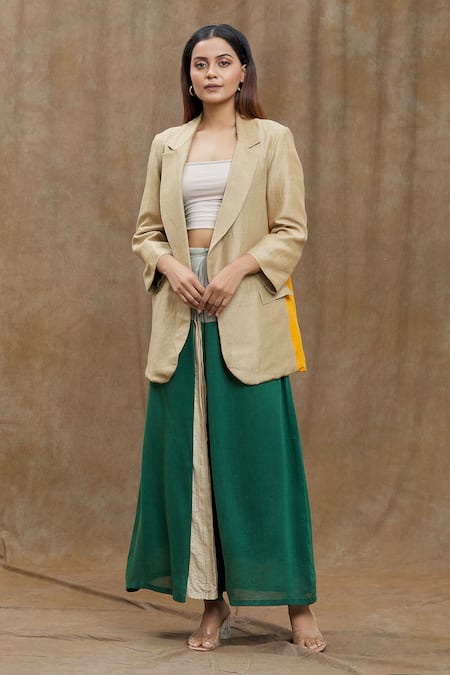 Ezra_Gold Colorblock Blazer _Online_at_Aza_Fashions