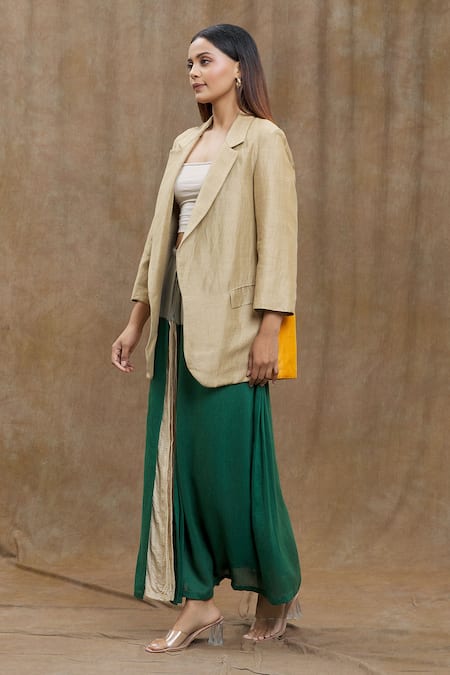 Buy_Ezra_Gold Colorblock Blazer _Online_at_Aza_Fashions
