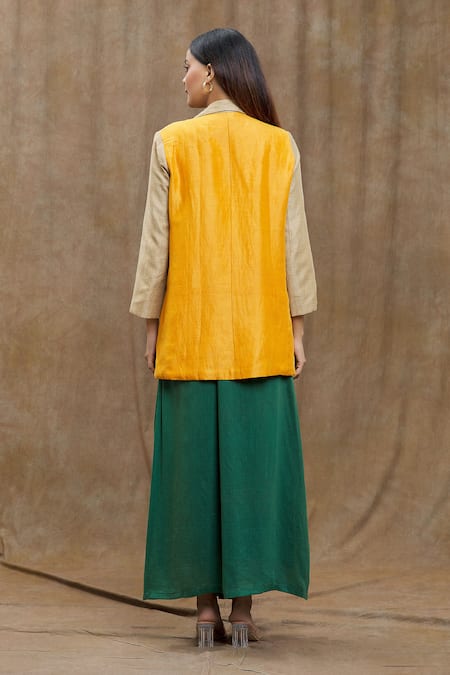 Shop_Ezra_Gold Colorblock Blazer _at_Aza_Fashions