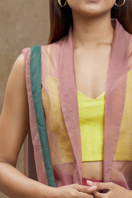 Shop Ezra Purple Chiffon Shawl Neck Semi Sheer Sleeveless Jacket Online at Aza Fashions Shop_Ezra_Purple Chiffon Shawl Neck Semi Sheer Sleeveless Jacket _Online_at_Aza_Fashions