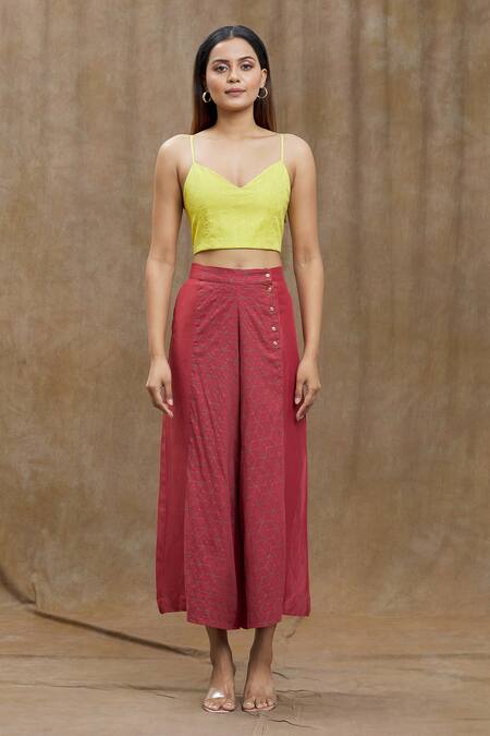 Ezra_Yellow Printed Hexagon V Neck Buster_at_Aza_Fashions