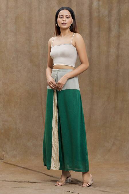 Ezra_Grey Woven Stripe Colorblock Skirt _Online_at_Aza_Fashions