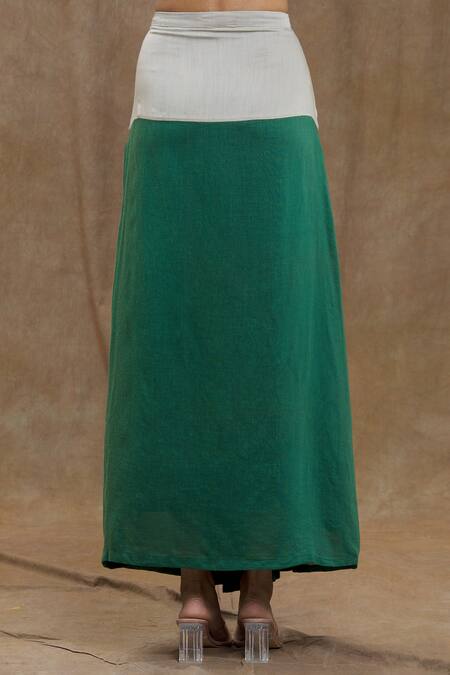 Buy_Ezra_Grey Woven Stripe Colorblock Skirt _Online_at_Aza_Fashions