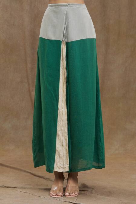 Ezra_Grey Woven Stripe Colorblock Skirt _at_Aza_Fashions