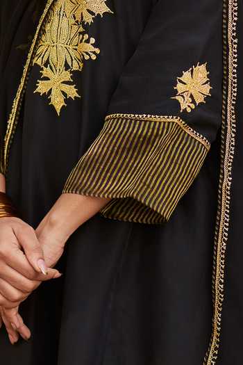 Shop_Weaver Story_Black Silk, Georgette Embroidery Pure Tilla Kurta Set _Online_at_Aza_Fashions