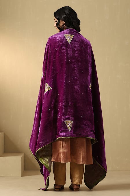 Shop_Weaver Story_Purple Velvet Embroidery Geometric Zardozi Doshala _at_Aza_Fashions